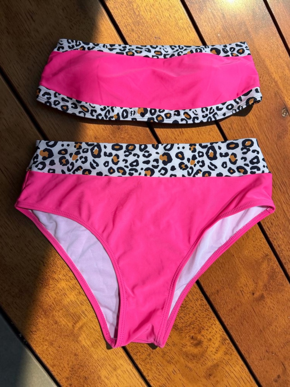 Hot Pink Bandeau Bikini with Leopard Trim